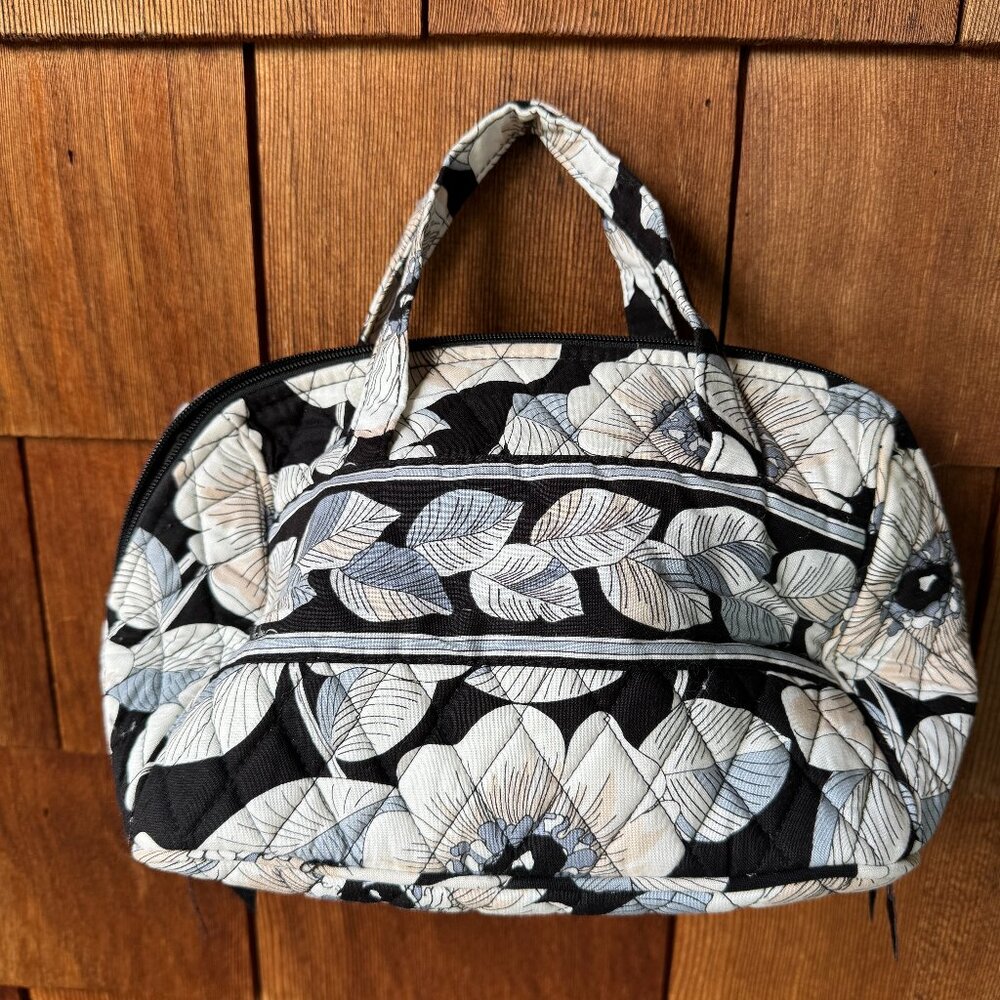 Vera Bradley Black/White/Tan Camellia Insulated Lunch/Cosmetic Bag with ID Tag